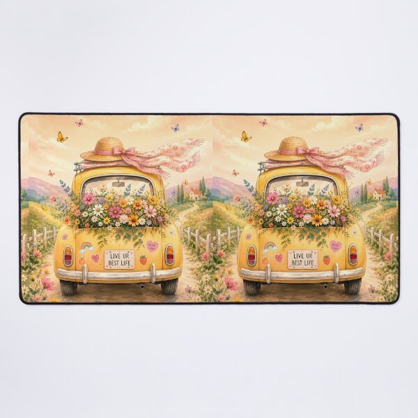 Item preview, Yellow Vintage Car with Wildflower Bouquet designed and sold by Rohan132.