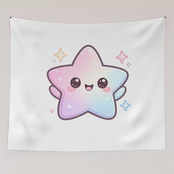 Item preview, Happy Kawaii Star Pastel Pink Blue Cute Character designed and sold by TommyArt94.