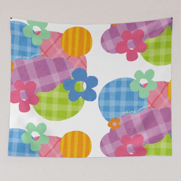 Item preview, Fuzzy Feelings — Retro Gingham Floral Blob Print designed and sold by Bottled Sunshine Studio.