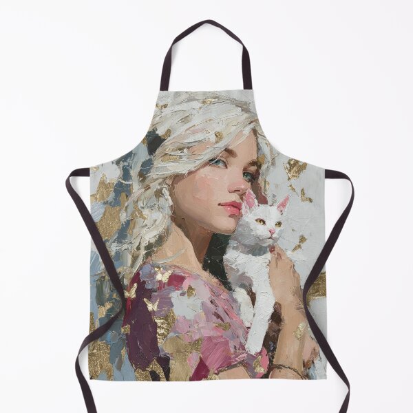 Item preview, Silver Haired Girl with White Cat and Gold Foil designed and sold by colorful-white.