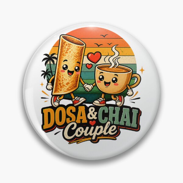Item preview, Dosa & Chai Couple – Cute Kawaii Indian Food Lover Retro Sunset designed and sold by Globalcitytees.