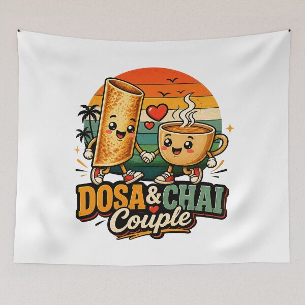 Item preview, Dosa & Chai Couple – Cute Kawaii Indian Food Lover Retro Sunset designed and sold by Globalcitytees.