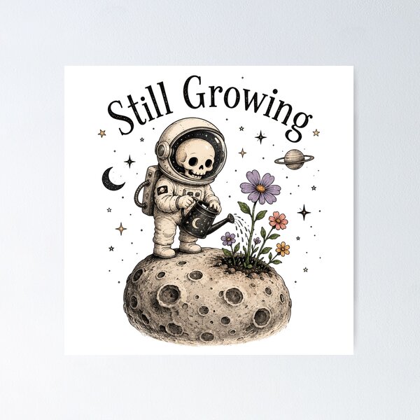 Item preview, Still Growing Astronaut Moon Flower Space Art designed and sold by InkNovaLab.