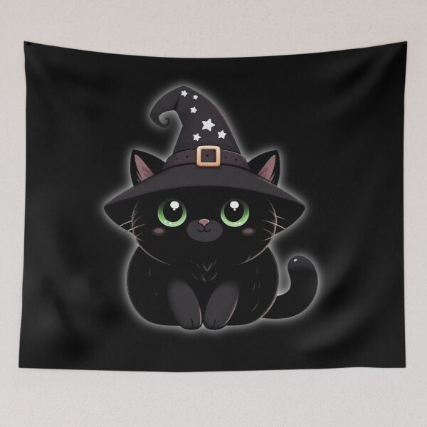 Item preview, Cute kawaii Halloween black cat in witch hat designed and sold by SweetLilith.