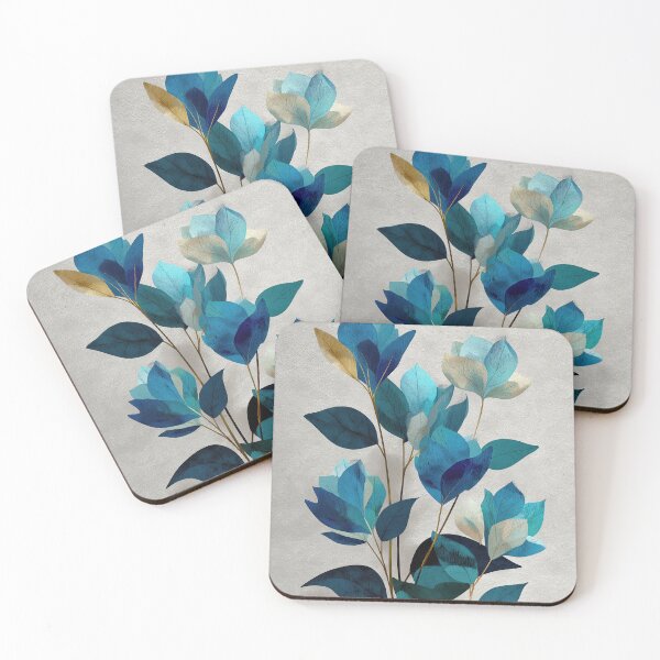 Item preview, Ethereal Blue and Gold Botanical Floral Leaves designed and sold by colorful-white.