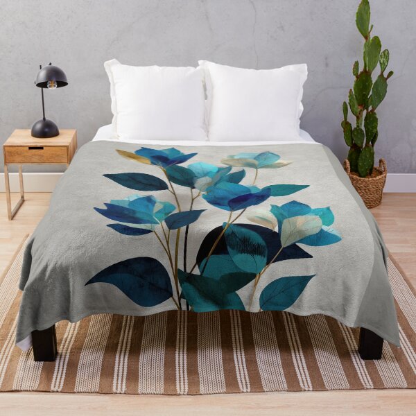 Item preview, Ethereal Blue and Gold Botanical Floral Leaves designed and sold by colorful-white.