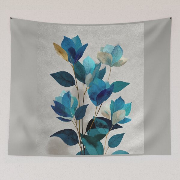 Item preview, Ethereal Blue and Gold Botanical Floral Leaves designed and sold by colorful-white.