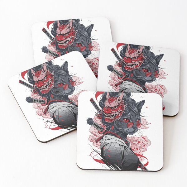 Item preview, Badass Samurai Cat Oni Mask Japanese Katana designed and sold by WelLarsDigitals.