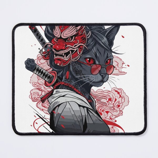 Item preview, Badass Samurai Cat Oni Mask Japanese Katana designed and sold by WelLarsDigitals.