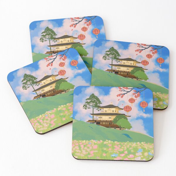 Item preview, Japanese Pavilion Floral Landscape Art - Golden Temple & Cherry Blossom Garden Canvas designed and sold by Trendora Havlais.