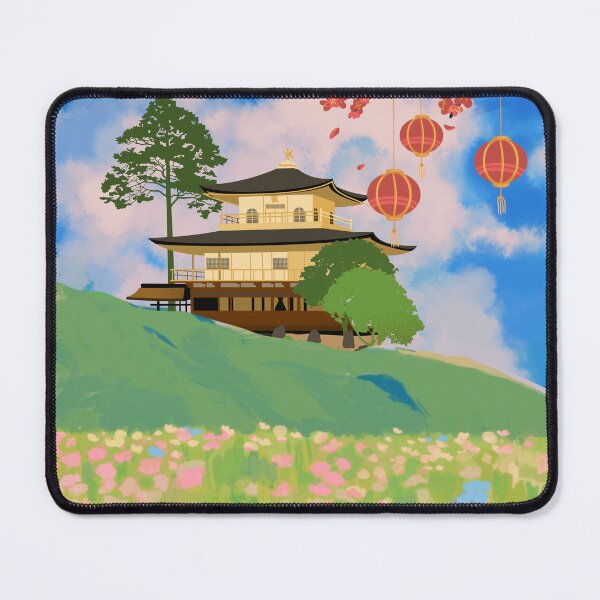 Item preview, Japanese Pavilion Floral Landscape Art - Golden Temple & Cherry Blossom Garden Canvas designed and sold by Trendora Havlais.