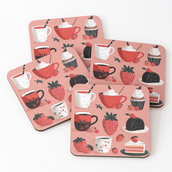 Item preview, Sweet Strawberry Desserts and Coffee Illustration Pattern designed and sold by colorful-white.