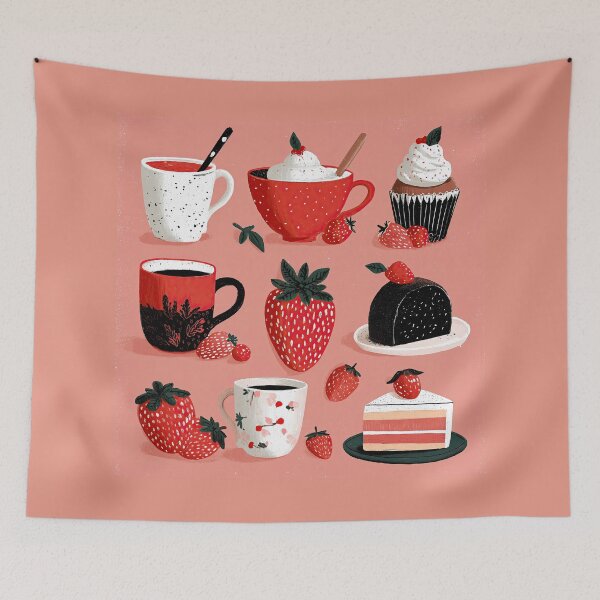 Item preview, Sweet Strawberry Desserts and Coffee Illustration Pattern designed and sold by colorful-white.