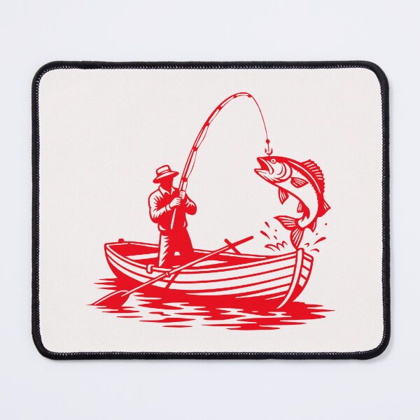 Item preview, Red Fisherman Catching A Large Fish From Boat Illustration designed and sold by 89BLACK.
