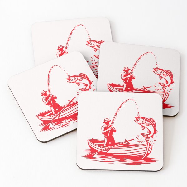 Item preview, Red Fisherman Catching A Large Fish From Boat Illustration designed and sold by 89BLACK.