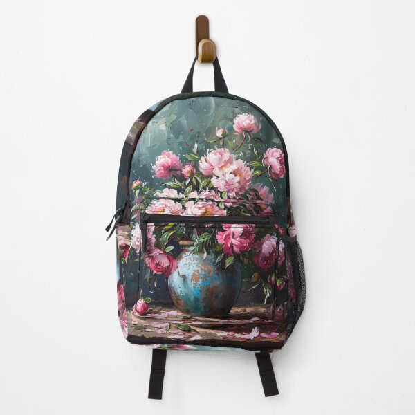 Item preview, Vintage Oil Painting Pink Peonies in Blue Vase designed and sold by colorful-white.