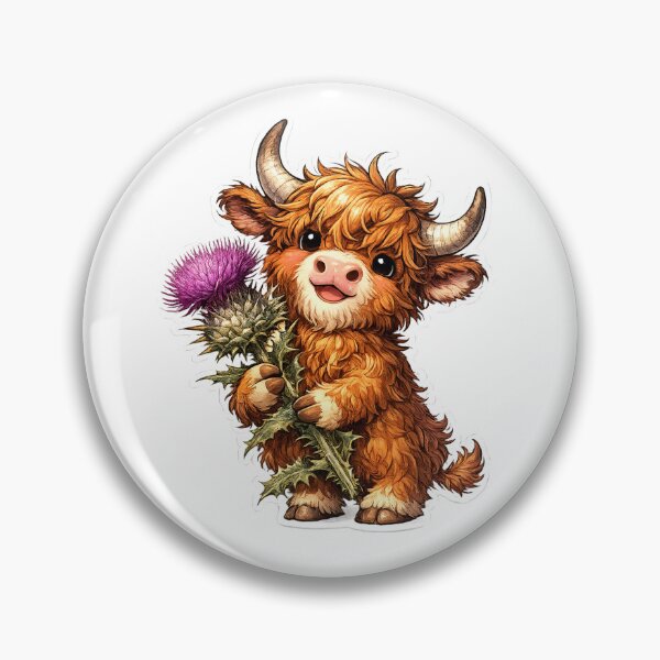 Item preview, Funny Scotland Highland Cow with Scotch Thistle designed and sold by Myra365Art.