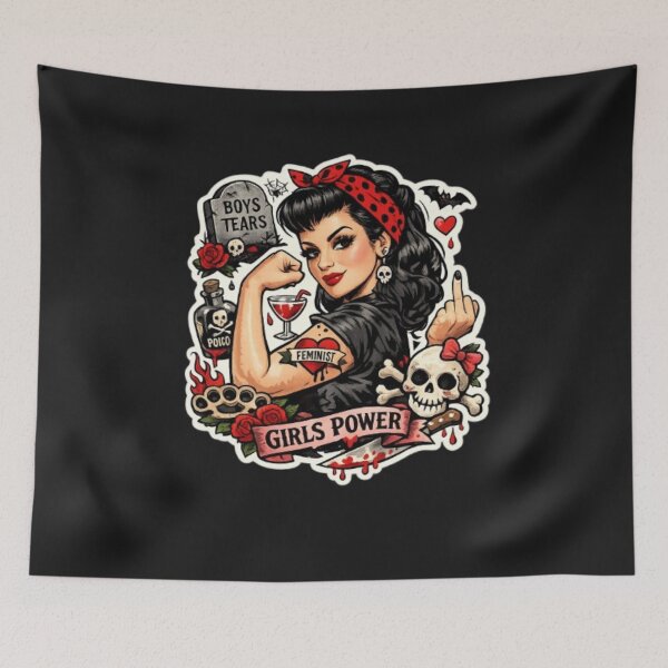 Item preview, Girls Power Gothic Pin-Up Feminist Rockabilly Dark Humor Art designed and sold by Rebel Femme Studio.