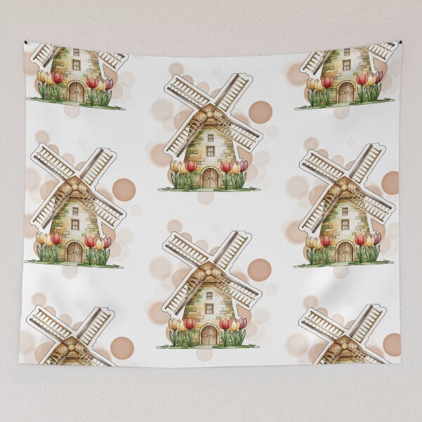 Item preview, Dutch Windmill House with Tulips Netherlands Landscape Design designed and sold by iamKRUK.