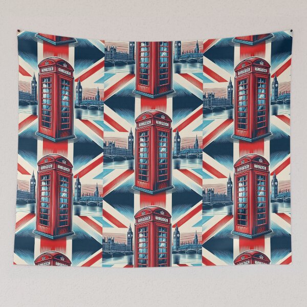 Item preview, London Red Phone Booth and Big Ben Union Jack Skyline Art designed and sold by Sybille-Yates.