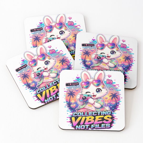 Item preview, Kawaii Summer Bunny - Collecting Vibes Not Files Retro Aesthetic designed and sold by ForestCuties.