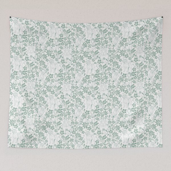 Item preview, Shar Pei Floral Silhouette Pattern | Wrinkly Dog Botanical Design in Green designed and sold by WildLakePatterns.