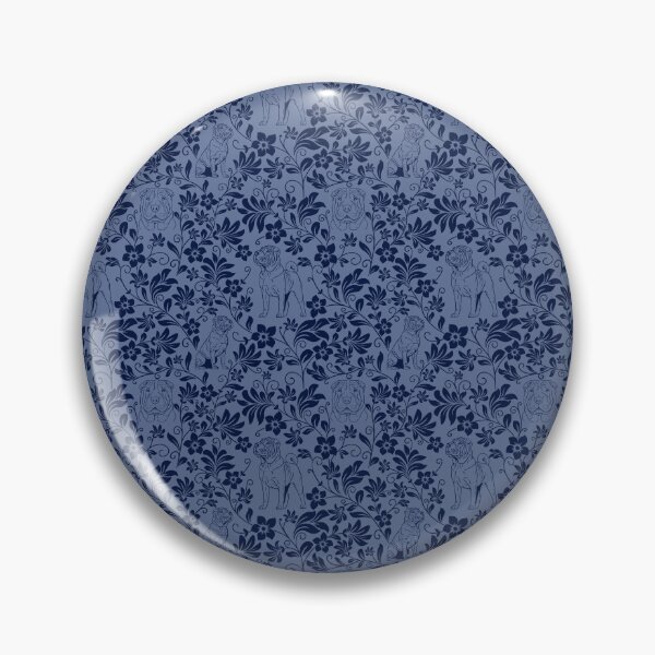 Item preview, Shar Pei Floral Silhouette Pattern | Wrinkly Dog Botanical Design in Blue designed and sold by WildLakePatterns.