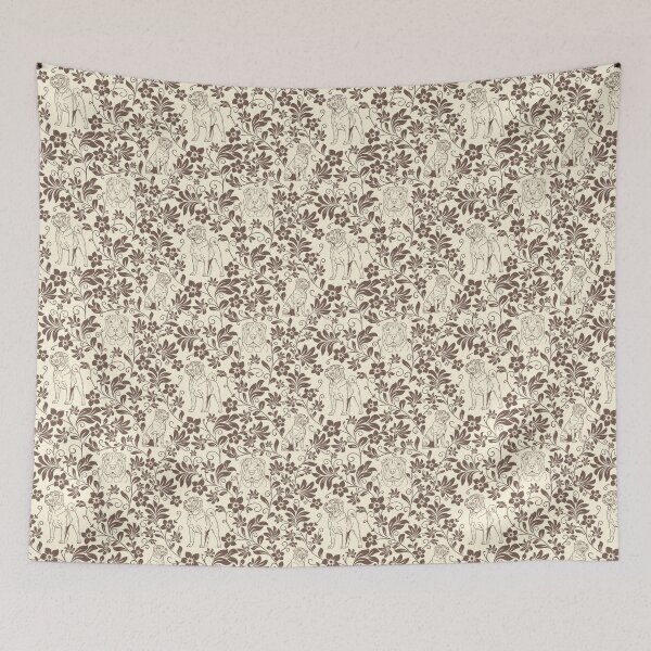Item preview, Shar Pei Floral Silhouette Pattern | Wrinkly Dog Botanical Design in Sepia designed and sold by WildLakePatterns.