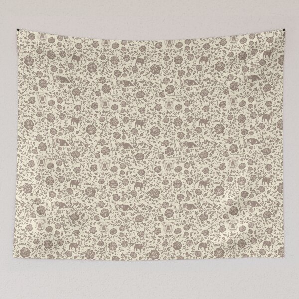 Item preview, British Bulldog & Rose Pattern | Floral Dog Silhouette Design in Sepia designed and sold by WildLakePatterns.