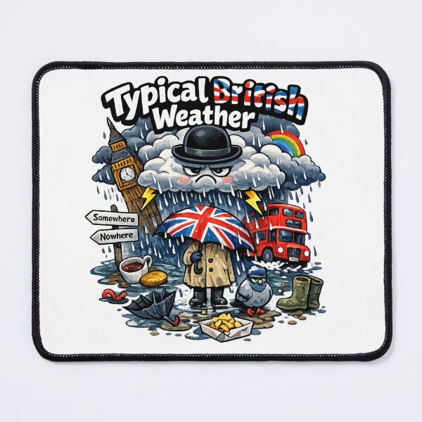 Item preview, Typical British Weather Funny UK Rain Design – Somewhere & Nowhere Humour Artwork designed and sold by GarnerSupplyCo.