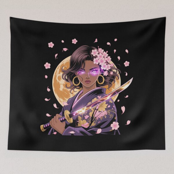 Item preview, Black Woman Japanese Anime Samurai Girl Black Cat designed and sold by SapfireStuArt.