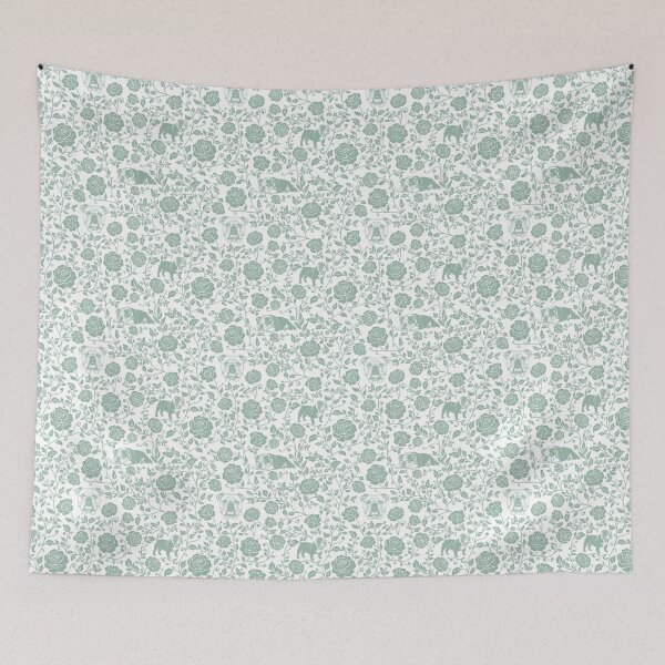 Item preview, British Bulldog & Rose Pattern | Floral Dog Silhouette Design in Green designed and sold by WildLakePatterns.
