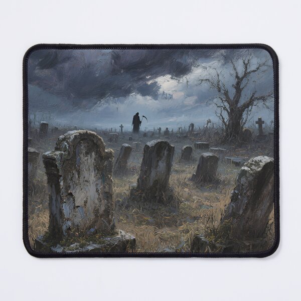 Item preview, Grim Reaper in Haunted Cemetery – Dark Fantasy Gothic Graveyard Art Print designed and sold by cr6zym1nd.