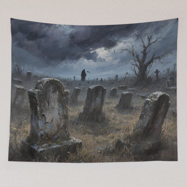 Artikelvorschau, Der Sensenmann auf einem Spukfriedhof – Düsterer Fantasy-Gothic-Friedhof-Kunstdruck entworfen und verkauft von cr6zym1nd.
