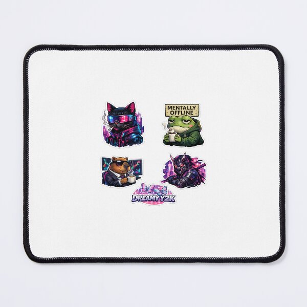 Item preview, Original aesthetic sticker collection featuring a neon cyber cat, burnout frog, chill capybara trader, futuristic samurai and dreamy Y2K vibes. Inspired by anime, vaporwave, internet culture and cyberpunk aesthetics. Perfect for laptops, phone cases, gami designed and sold by 54EMILIEN54.