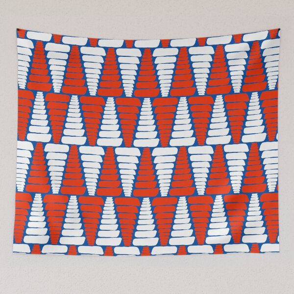 Item preview, Vermilion Red and White Organic Hand Drawn Diamonds on Royal Blue designed and sold by ArtyFridgees.