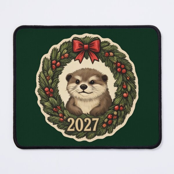 Item preview, Cute Christmas Otter 2027: Holiday Wreath & Red Bow Art designed and sold by MalisoStickers.