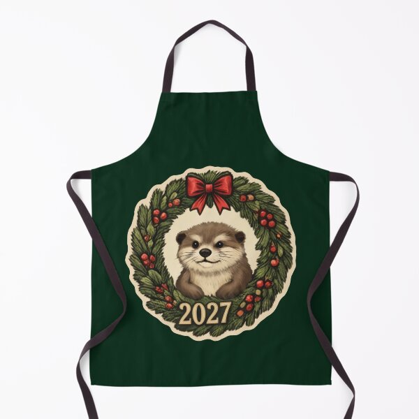 Item preview, Cute Christmas Otter 2027: Holiday Wreath & Red Bow Art designed and sold by MalisoStickers.