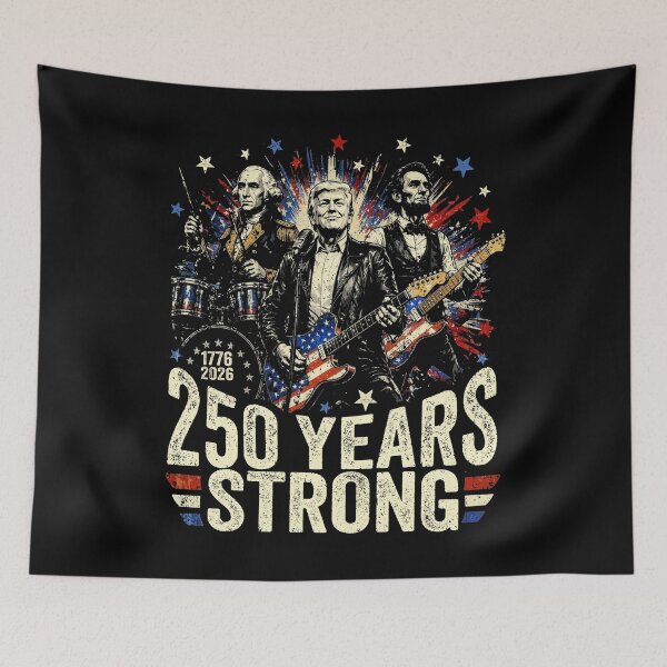 Item preview, 250 Years Strong 1776-2026 Trump Abraham-Lincoln-Playing-Guitar designed and sold by schoolofbullies.