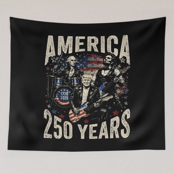 Item preview, 250 Years Strong 1776-2026 Trump Abraham-Lincoln-Playing-Guitar designed and sold by schoolofbullies.