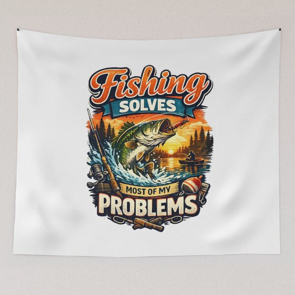 Item preview, Fishing Solves Most of My Problems | Funny Vintage Fishing Design designed and sold by KittyPawMeow.