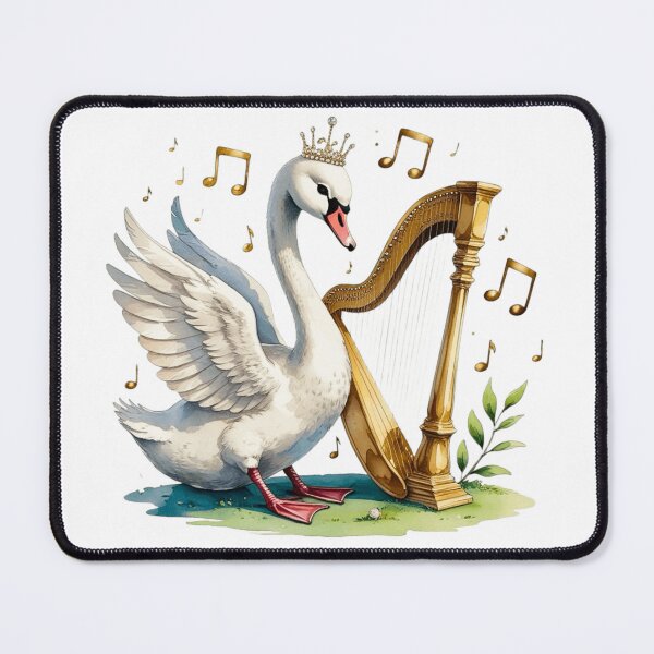 Item preview, Elegant Swan Princess Playing Harp Musical Instrument Art designed and sold by AQUILAKREO.