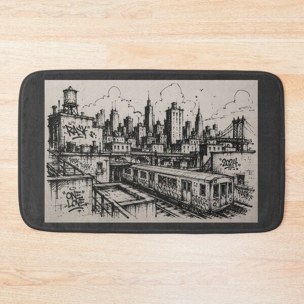 Item preview, Urban Graffiti Cityscape Black Ink Street Sketch designed and sold by DrizzyV.