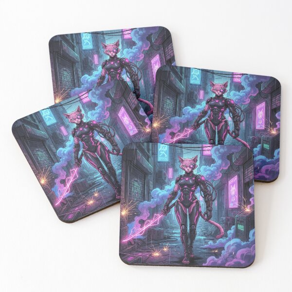 Item preview, Cyberpunk pink cat — Futuristic neon art poster designed and sold by Makeit-likeit.