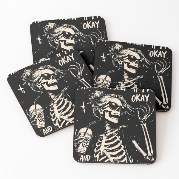 Item preview, Funny Skeleton I Asked Myself If I'm Okay Messy Bun Coffee Aesthetic designed and sold by haitrieuic96.