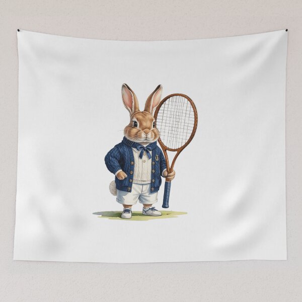 Item preview, Preppy Tennis Rabbit in White Sweater Old Money Sport Art designed and sold by AQUILAKREO.