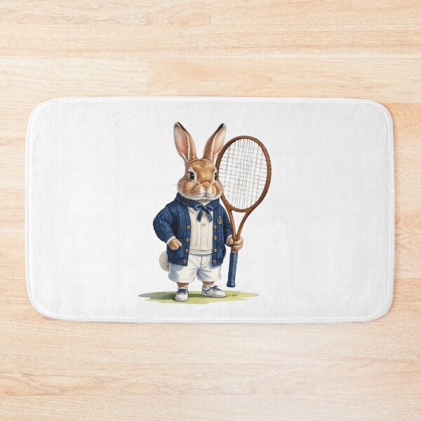 Item preview, Preppy Tennis Rabbit in White Sweater Old Money Sport Art designed and sold by AQUILAKREO.