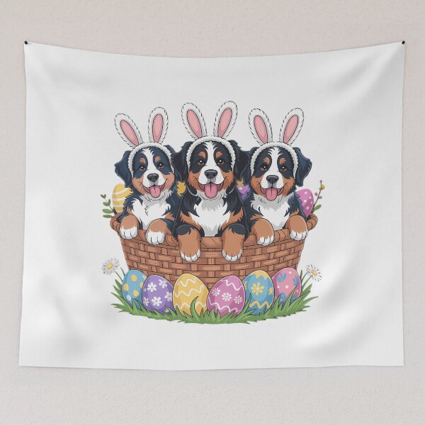 Item preview, Bernese Moutain Bunny Basket Egg Easter Day designed and sold by TrinaEspinoza.