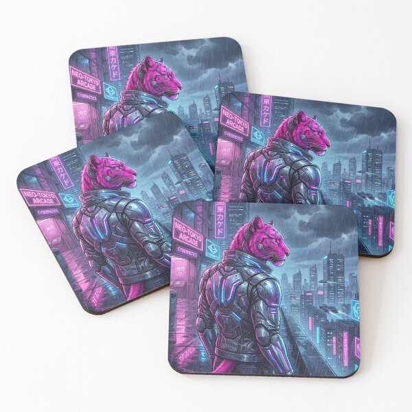 Item preview, Pink Cat Cyber Warrior — “Cyberpunk Samurai” Art Poster designed and sold by Makeit-likeit.