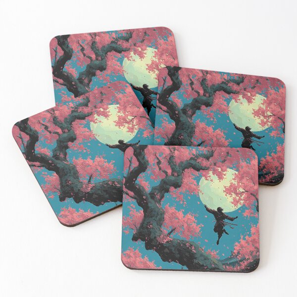 Item preview, Ninja Leaping Through Cherry Blossoms at Night designed and sold by WoofPalette.